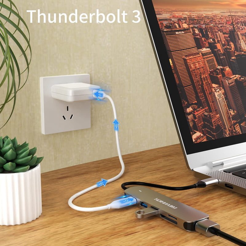 MEANHIGH USB C 3.0 Hub, 6 in 1 Type C to USB Hub Adapter, 4K HDMI Output, SD/TF Card Reader, 100W PD Charging, Ultra-Slim and Portable, Compatible with MacBook Pro Air HP XPS and More Type C Device USB-C-6IN1