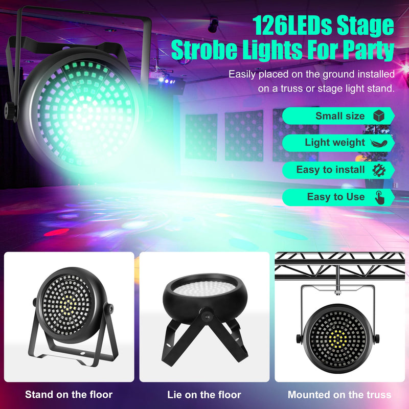 [AUSTRALIA] - Party Strobe Light,30W 126 LEDs RGB+W+UV 5IN1 Strobe Lights for Parties DJ Par Can Lights with Remote Control Sound Activated&Speed Control DJ Uplights for Birthday Party Halloween Festival 1Pack Strobe Light 