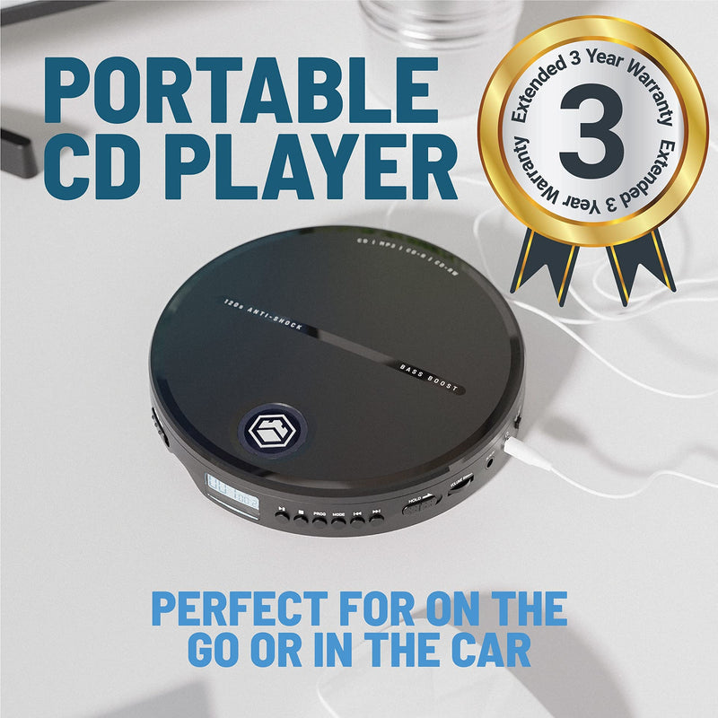 Oakcastle CD10 Portable CD Player | Battery Powered | Personal Walkman Disc Player | Anti-Skip | Retro Style Discman | Headphones Included
