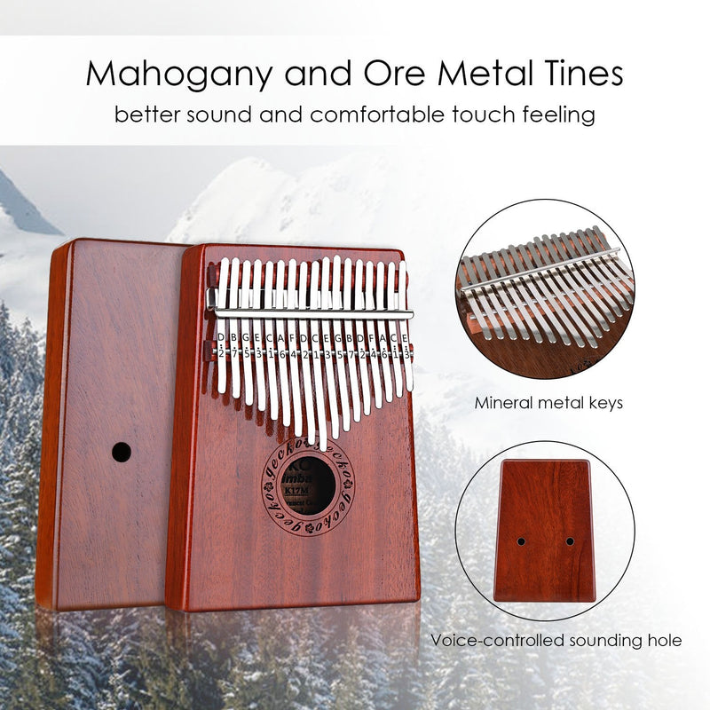 GECKO Kalimba 17 Keys Thumb Piano with Waterproof Protective Box, Tune Hammer and Study Instruction, Portable Mbira Sanza Finger Piano, Meditation Sound, Gift for Beginners and Professional
