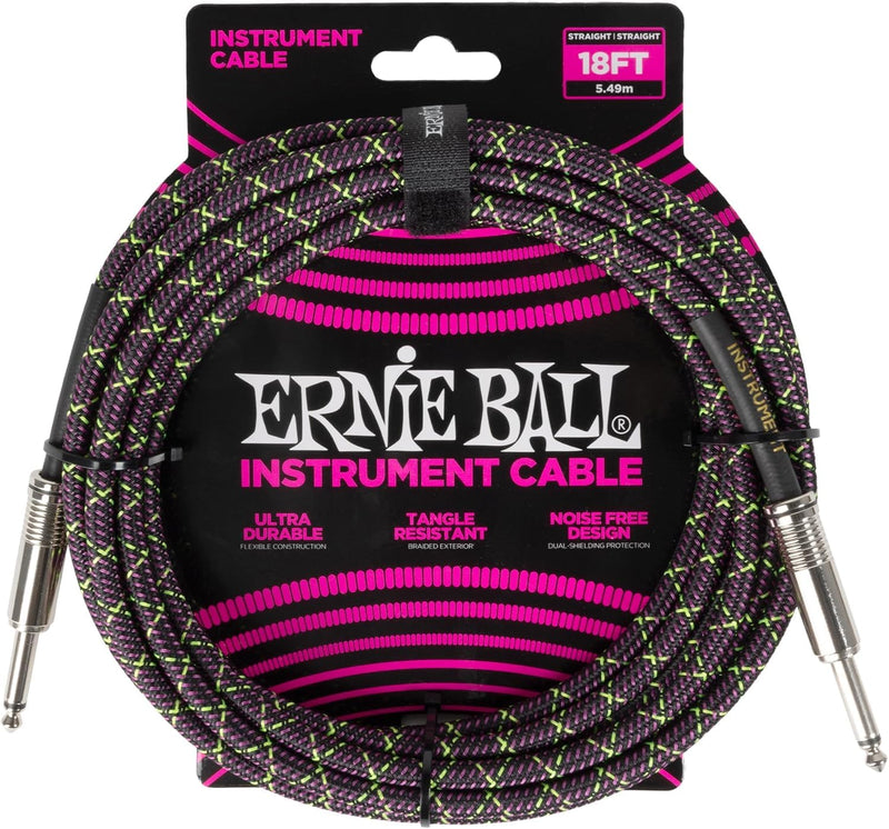 [AUSTRALIA] - Ernie Ball Braided Instrument Cable Set Straight/Straight Lenght 18ft in Purple Python (P06431) - Pack of 2 