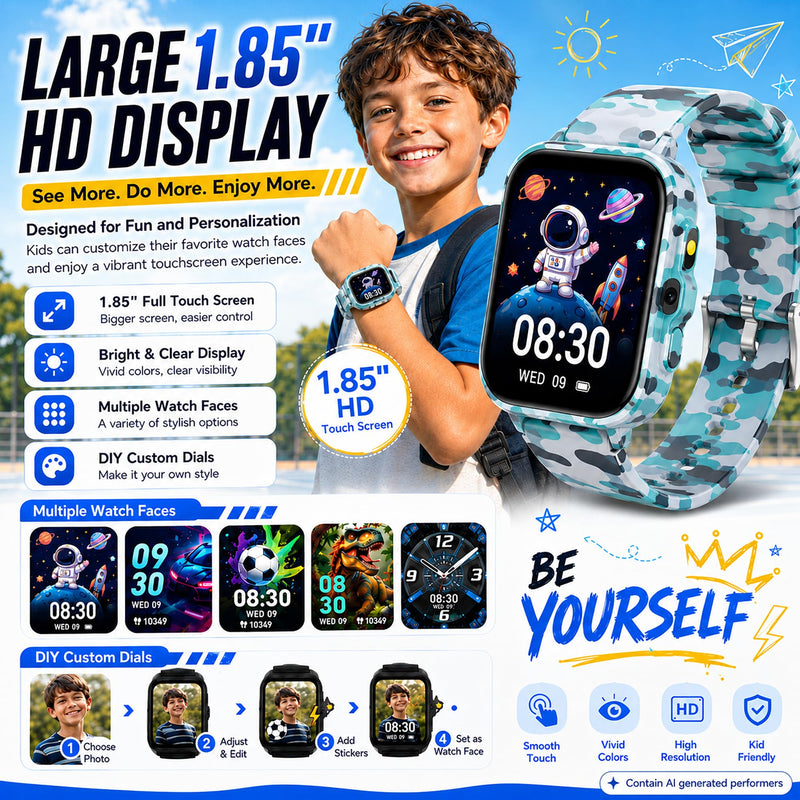 Smart Watch for Kids Boys Age 5-12, Ai Functions Games HD Touch Screen Watches with Video Camera Music Player Pedometer Heart Rate Sleep Tracker Christmas Birthday Gifts for Girls
