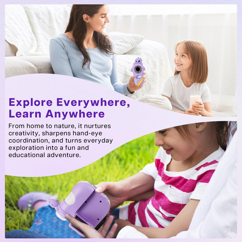 Dino Microscope for Kids, 1000x Portable Digital Microscope Camera with 2" Screen, Educational Science Kit Birthday Gifts for Kid Age 4-12, 32GB TF Card Included Violet