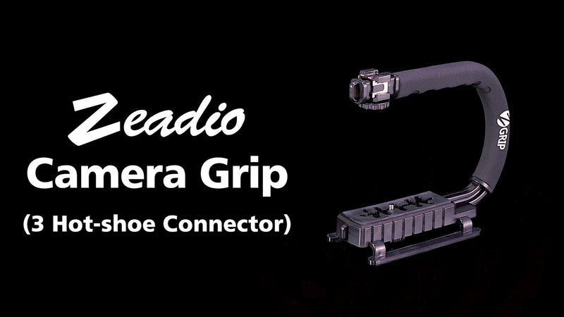 Zeadio Video Handheld Stabilizer, Triple Cold-Shoe Handle Grip with Smartphone Holder、360° Ball Head Mount, Compatible with All Camera Sport Camera DSLR Smartphone