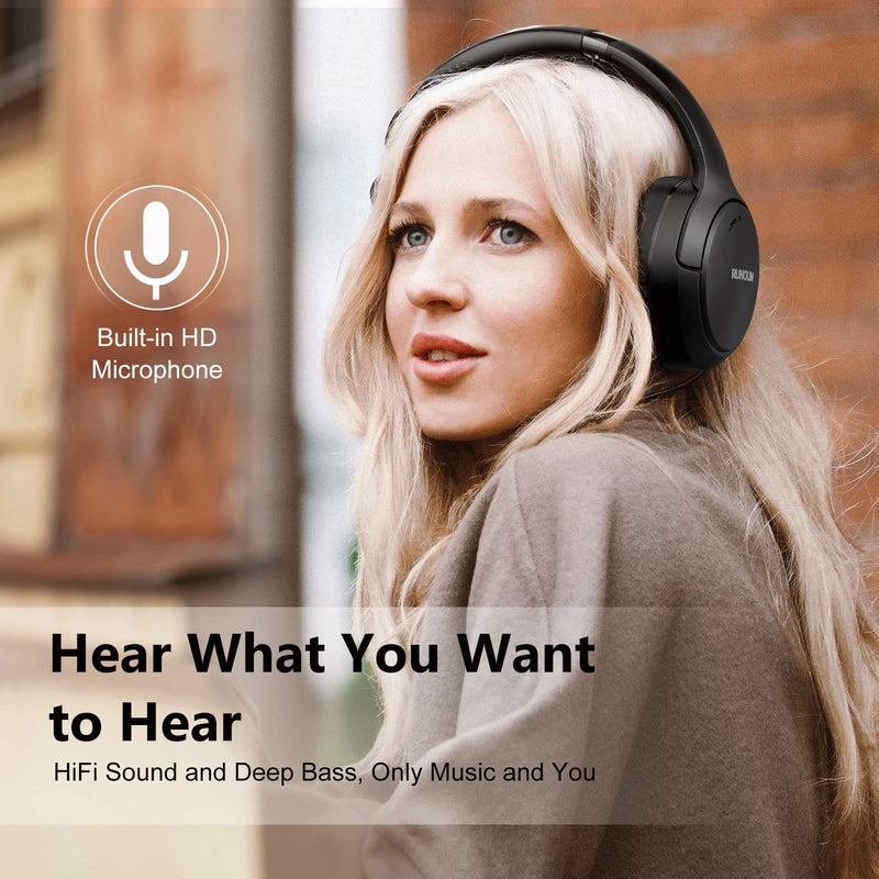 RUNOLIM Hybrid Active Noise Cancelling Headphones, Wireless Over Ear Bluetooth Headphones with Microphone, 70H Playtime, Foldable Headphones with HiFi Audio, Deep Bass for Home Travel Office Black