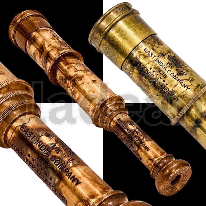 Rare Brass Telescope Spyglass - East India Company 1818 Tracker Vintage Pirate Spyglass Scope Antique Large Handstitched Leather Gift Box (BT-EIC17) BT-EIC17