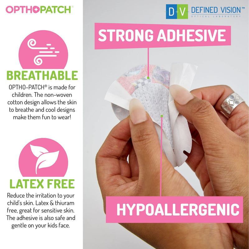 Opthopatch Kids Eye Patches - Fun Girls Design [Series I] - 30 + 10 Bonus Latex Free Hypoallergenic Cotton Adhesive Bandages for Amblyopia and Cross Eye - Reward Chart Poster by Defined Vision