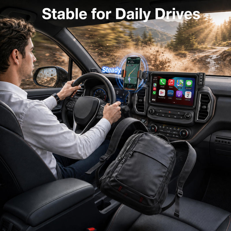 Car Phone Holder for Ford Bronco Sport 2021-2024 Accessories, 8-Inch Touchscreen Phone Mount with Up to 15W Fast Wireless Charging, Auto-Clamping Aluminum Holder, 360° Rotation, Keeps Air Vents Clear