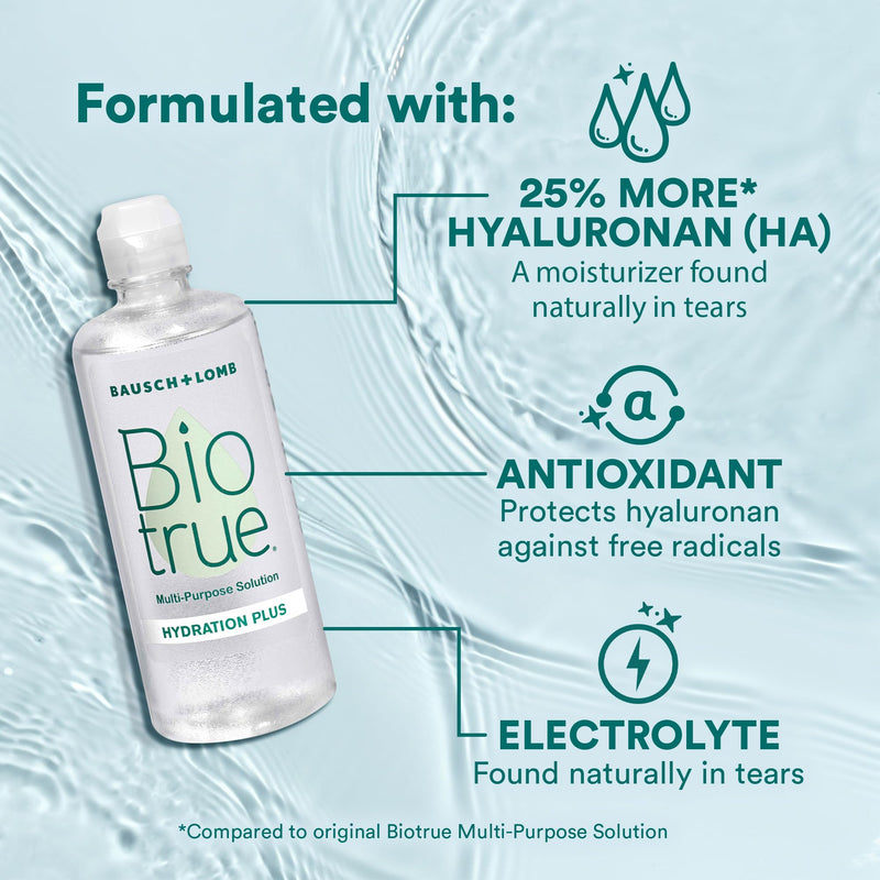Biotrue Hydration Plus Contact Lens Solution, Multi-Purpose Solution for Soft Contact Lenses, Lens Case Included, 4 FL OZ 4 Fl Oz (Pack of 1)