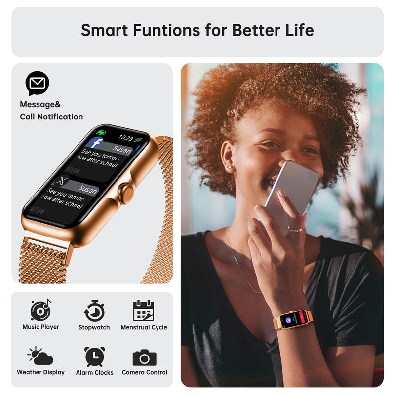 Health Fitness Tracker, Smart Watch with 24/7 Heart Rate and Blood Oxy-gen Monitor, Sleep Tracker with IP68 Waterproof, Activity Tracker Pedometer Step Counter for Women Men Pink Gold