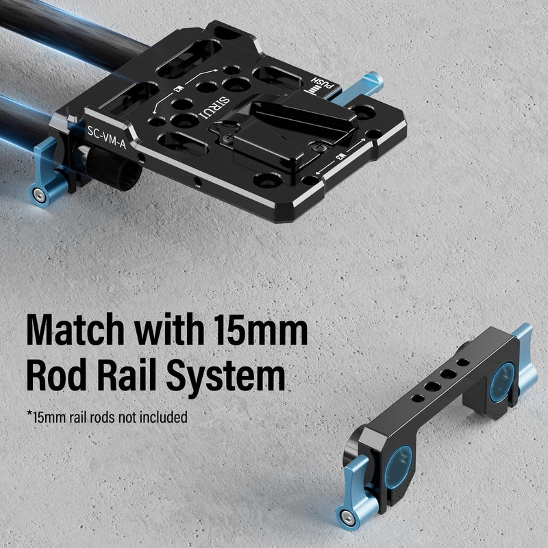 Sirui V Mount Battery Plate with Dual 15mm Rod Clamps, V Lock Mount Battery Baseplate Adapter for Camera Power Supply, SC-VM-A