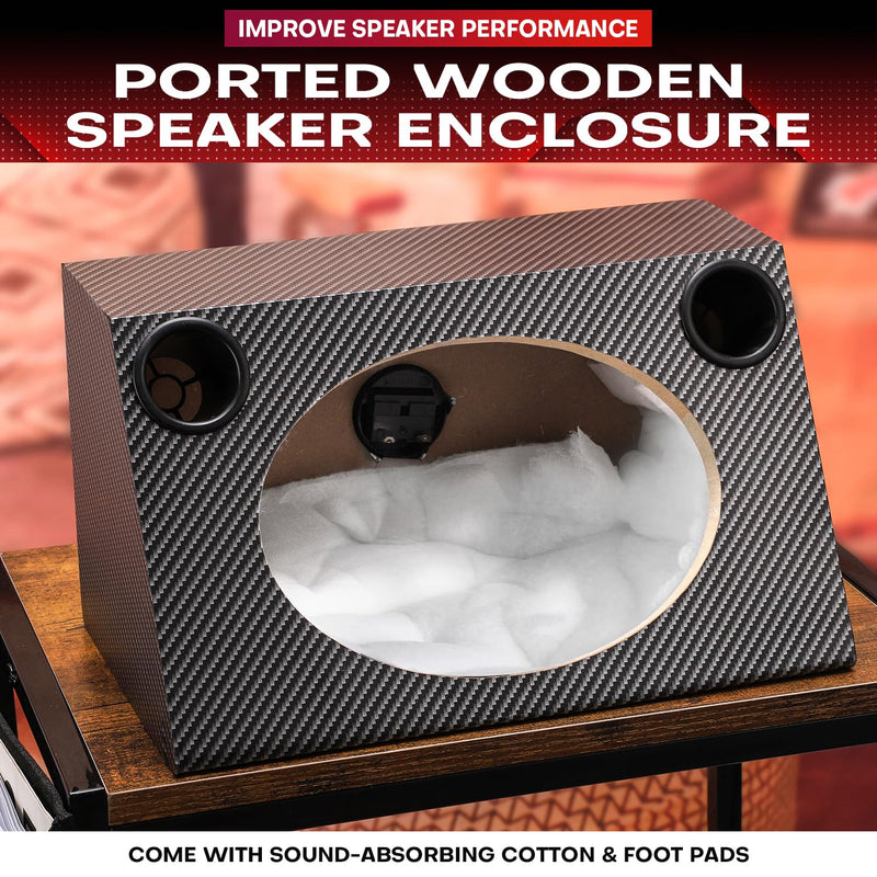 6" X 9" Speaker Enclosure, Trapezoidal Car Speaker Empty Enclosure for Home | w/Sound-Absorbing Cotton & Speaker Spikes Pad Mat, PVC Veneer Speaker Box Enclosure, Vehicle Sub Sound Supplies 6 x 9 Inch