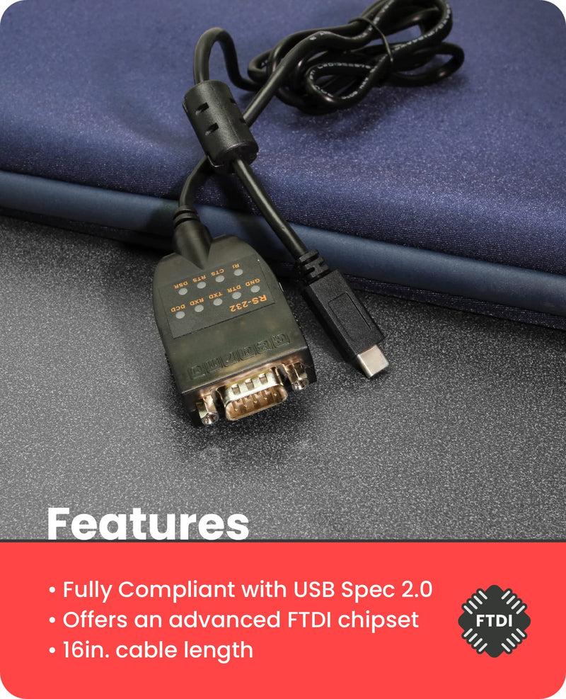 Gearmo USB-C 2.0 to Serial RS-232 Adapter w/ LED Indicators