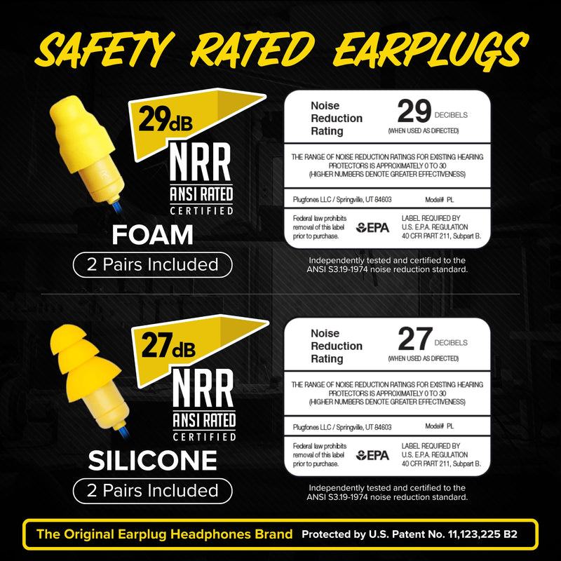 Plugfones Liberate 2.0 Bluetooth Earplug Headphones for Work, OSHA Earbuds | 29dB NRR Hearing Protection Earbuds, Work Headphones, Wireless Safety Ear Plugs, Mic, Construction, Warehouse, Blue & Yellow Blue/Yellow
