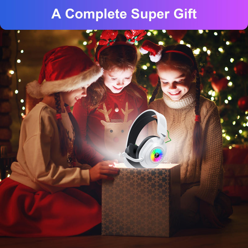 [AUSTRALIA] - Vakedy HW10 Wireless Gaming Headset for PS5, PS4, PC, Switch, Mac, 2.4GHz Wireless Gaming Headphone with Flip Noise Canceling Mic, 50H Battery, 50mm Drivers, RGB Lights (White/Black) White/Black 