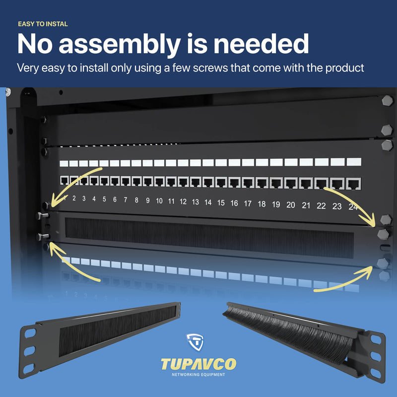 1U Brush Panel (2 Pack) 19 inch Rackmount Strip Cable Management Spacer for Network Server Rack Cabinet Enclosure - High Density Filler (Increased Airflow - Decreased Dust Acumulation) Tupavco TP1710 2 Pack