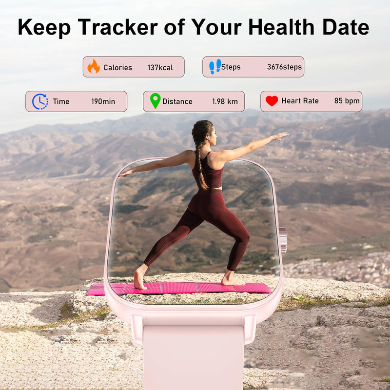 Smart Watches for Women,1.83"&1.59" HD Watch with Calls and Messages/Heart Rate/Sleep/Female Cycle,Fitness Tracker Smartwatch for Android/iOS Compatible,Pink/Silver