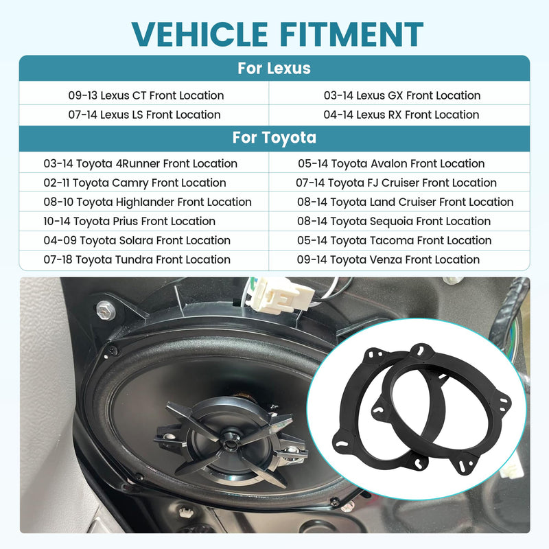6×9 Inch Front Door Speaker Spacer Bracket Adapter for Select 2003-2014 Toyota Camry/Avalon/ 4Runner Lexus Gx/Rx, 6×9” Speaker Ring Adapter Solid Plastic Aftermarket Speaker Adapter