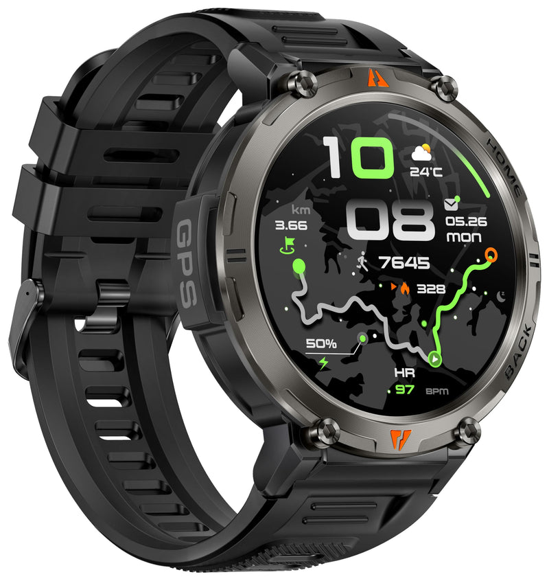 Military Smart Watch for Men, GPS Watch with Flashlight 3ATM Waterproof | Rugged Tactical Smartwatch with Bluetooth Calling Compass 1.45'' HD Sports Watch Fitness Watch Compatible with iPhone Samsung BK