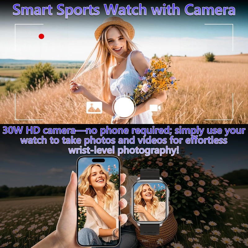 Smart Watches for Men Women with Built-in Camera 2.01" Touch Screen Play local music Save music Fitness with Heart Rate/SpO2/Sleep Monitor IP67 Waterproof Smartwatch for Android iOS 100+ Sports Modes