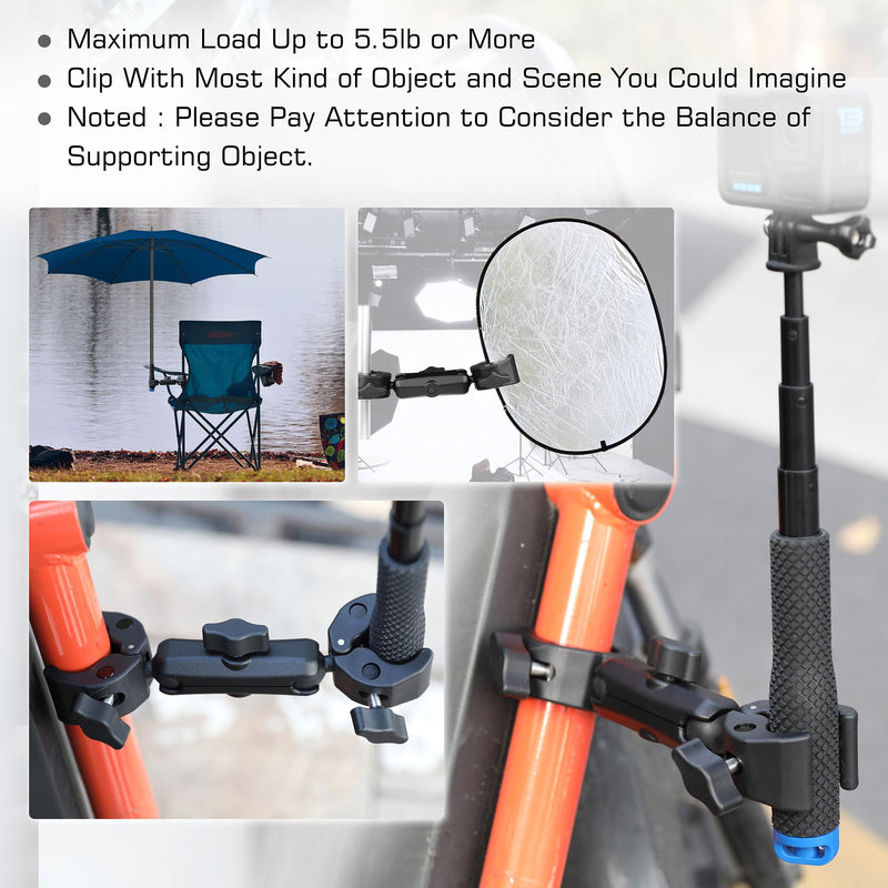 [AUSTRALIA] - GEPULY Umbrella Clamp for Chair 5.5lb Load, 20-50mm Double Super Camera Mount, Aluminum Magic Arm Dual Ball Head Heavy Duty for Handlebar/Tripod/Stroller Wheelchair/Desk/Pole/Cross Bar/Motorcycle 2 Clamps 