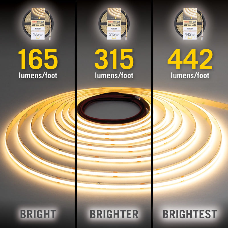 Armacost Lighting RibbonFlex Pro 24V White COB LED Strip Light Tape 2700K, 315 Lumens/Ft, 2.5M 172110 315 lm/ft Warm White 2700K 8.2 ft