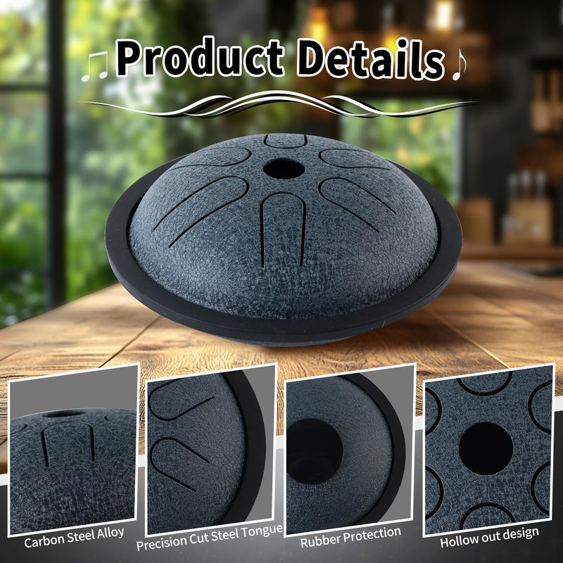 Yahpetes Steel Tongue Drum Musical Percussion Instrument Metal Rain Drum for Outside 5.5 Inch 6 Notes C-Key for Meditation Yoga Education Percussion with Bag, Music Book, Mallets (Navy Blue) Navy Blue