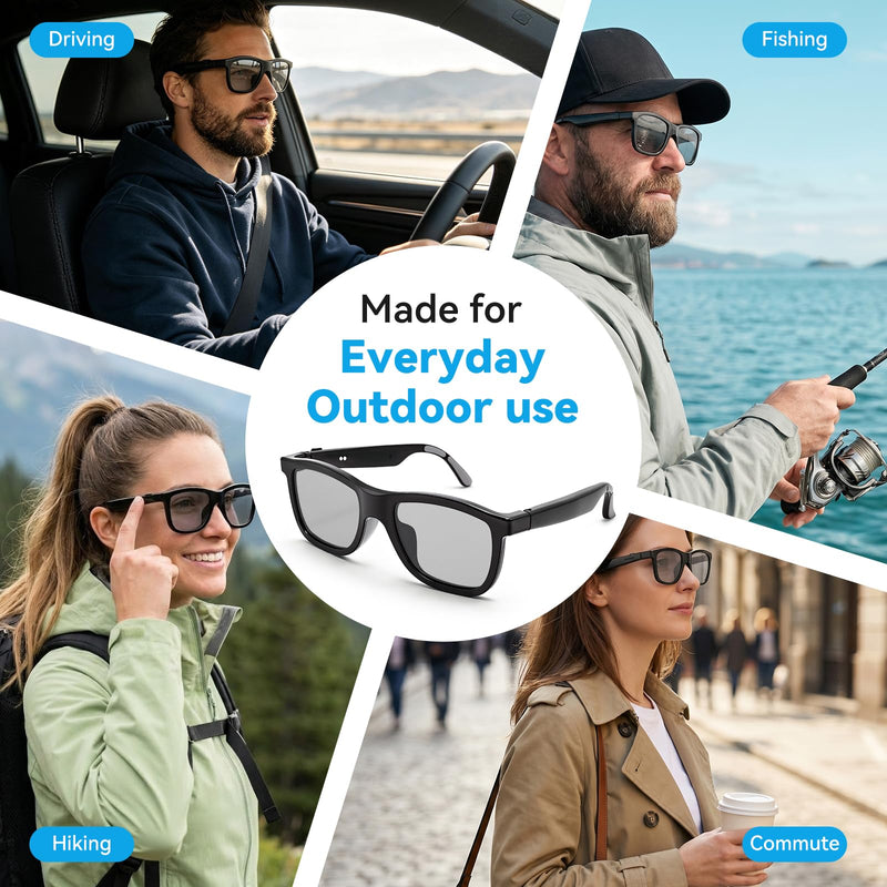 Smart Glasses with Bluetooth Speakers and Manual Tint Control, Adjustable Color Changing Sunglasses for Driving Fishing Hiking Outdoor, Hands-Free Calls and Music, Audio Glasses Men Women