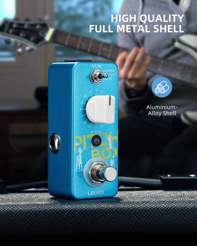 LEKATO Mini Pitch Shifter Pedal, Harmonizer Guitar Pedal Pitch Shift Box, Harmonizer Digital Octave Drop Pedals, True Bypass, Small Effects for Electric Guitar Bass Blue Pitch Box