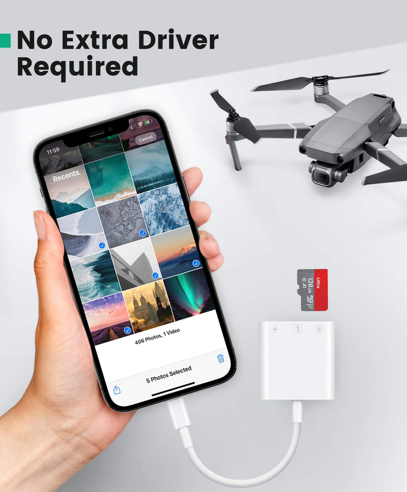 SD Card Reader for iPhone iPad, AkHolz 2 in 1 SD Card Reader for iPhone iPad Camera Card Viewer Reader for Trail Game Camera DSLR Camera Dash Cams SD Card Reader, Portable No App Required