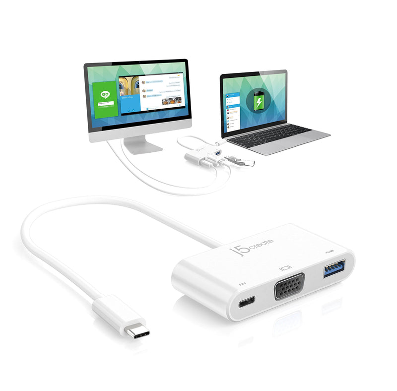 j5create USB-C to VGA & USB 3.0 - Power Delivery | USB Super Speed 3.0 Port | 5 Gbps | 1920 x 1200 @ 60 Hz | 1080p Video Playback | Compatible with USB C Devices
