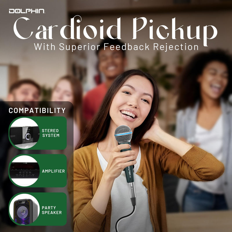 Dolphin MCX30 Handheld Dynamic Vocal Microphone, HQ Direct Connection Audio 1/4, Durable, Crystal Clea Sound, Detachable 14ft XLR Cable, Mic Stand Clip, & Carry Case
