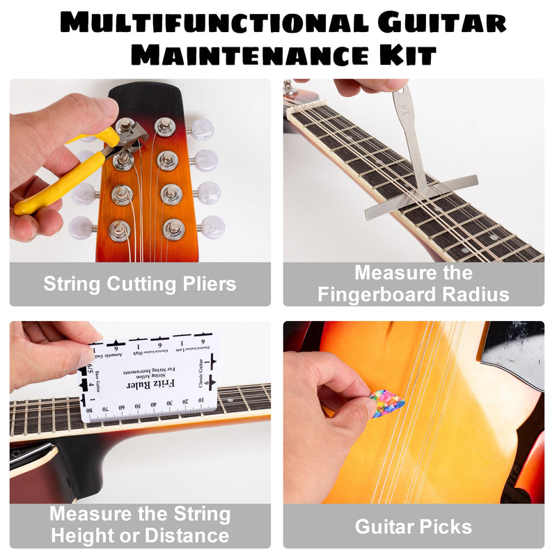 72PCS Guitar Repairing Tools Kit with Carry Bag, Guitar Maintenance Kit, Acoustic Electric guitar Ukulele Bass Banjo Maintenance Tool with Ruler Gauge Measuring Tool