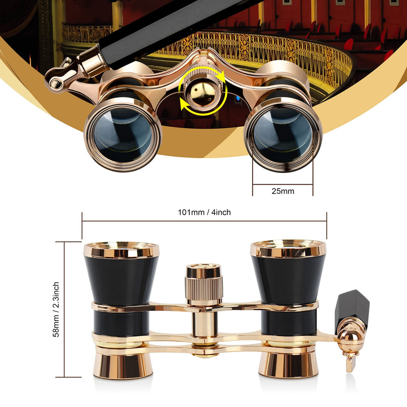 [AUSTRALIA] - Yourelexit® Opera Glasses Binoculars 3X25 Lorgnette Theater Optical BK9 Glasses Mini Compact Lightweight Built-in Foldable Adjustable Handle Vintage for Adults Kids Women in Musical Concert Cinema 