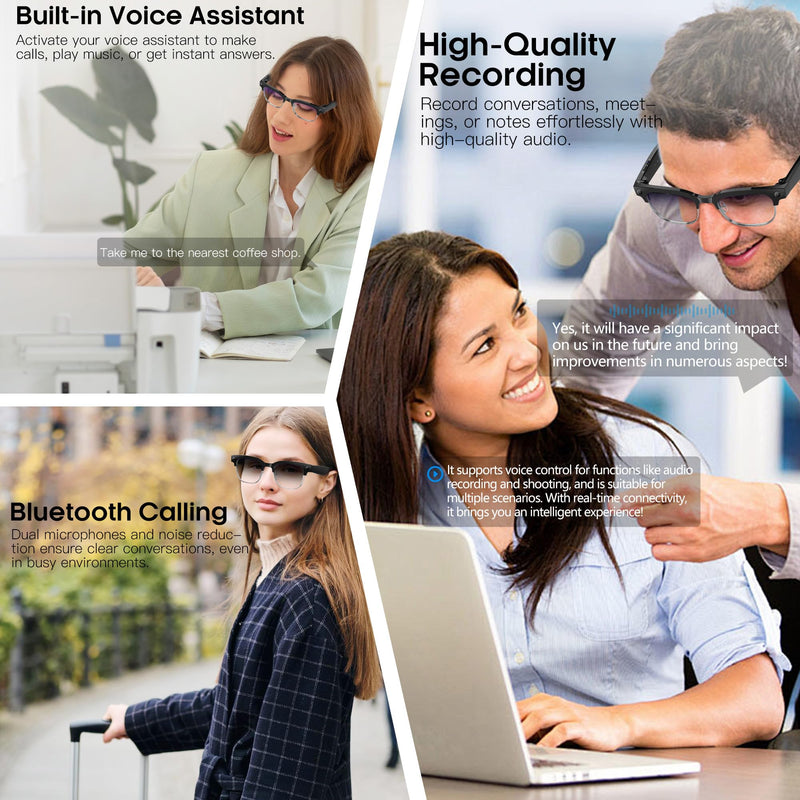 AI Smart Glasses with 8MP HD Camera, 4K Photo, 1080P Video Glasses with Voice Assistant, AI Image Recognition, Real-Time Translation, Bluetooth Calling/Music, IP66 Waterproof, Photochromic Lenses