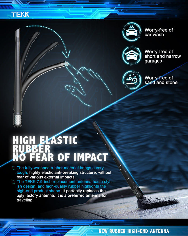 Tekk Carbon Fiber Short Antenna Compatible with 2007-2026 Jeep Wrangler JK JL Rubicon JKU JLU / 7.9 Inches Premium Flexible Rubber/Designed for Enhance FM/AM Radio Signal Reception