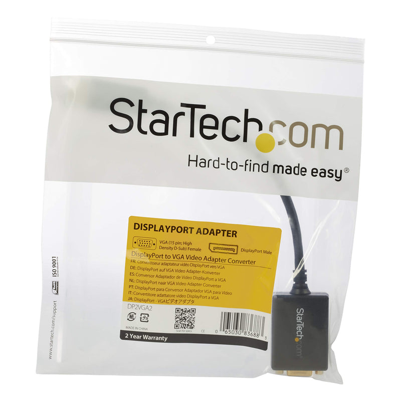 StarTech.com DisplayPort to VGA Adapter - Active DP to VGA Converter - 1080p Video - DisplayPort Certified - DP/DP++ Source to VGA Monitor Cable Adapter Dongle - Latching DP Connector (DP2VGA2) 8 inches