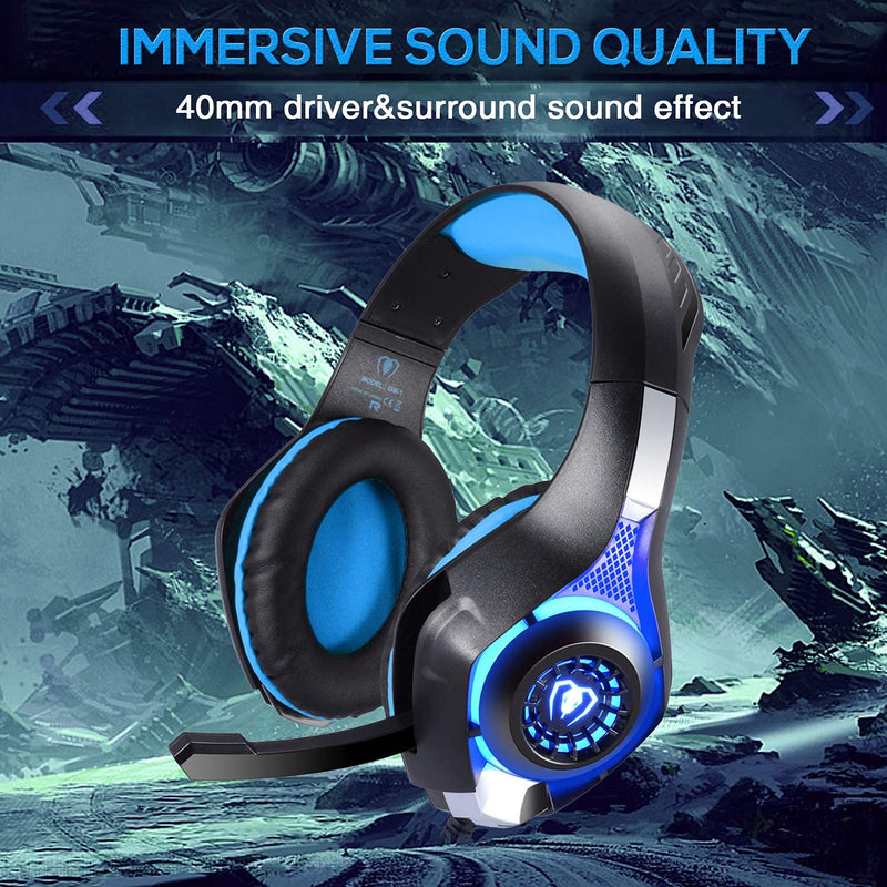 [AUSTRALIA] - BlueFire Stereo Gaming Headset with Microphone for PS5 PS4 Xbox One Switch PC Mac – Wired Over-Ear Headphones with Surround Sound, Soft Memory Foam, Noise Canceling Mic, Light, 3.5mm Jack (Blue) Blue 
