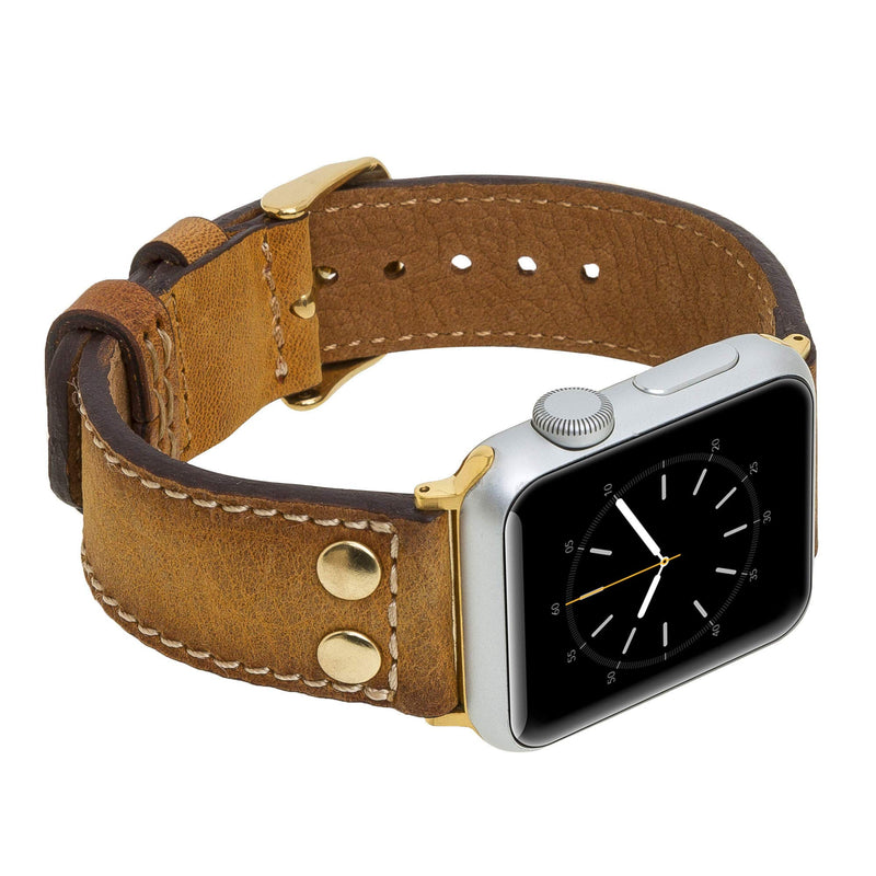 Venito Como Leather Watch Band Compatible with the Apple Watch Series 1,2,3,4,5,6,7,SE 44mm/42mm/40mm/38mm w/Stainless Steel Hardware Antique Brown w/Gold Connector&Clasp 38mm-40mm