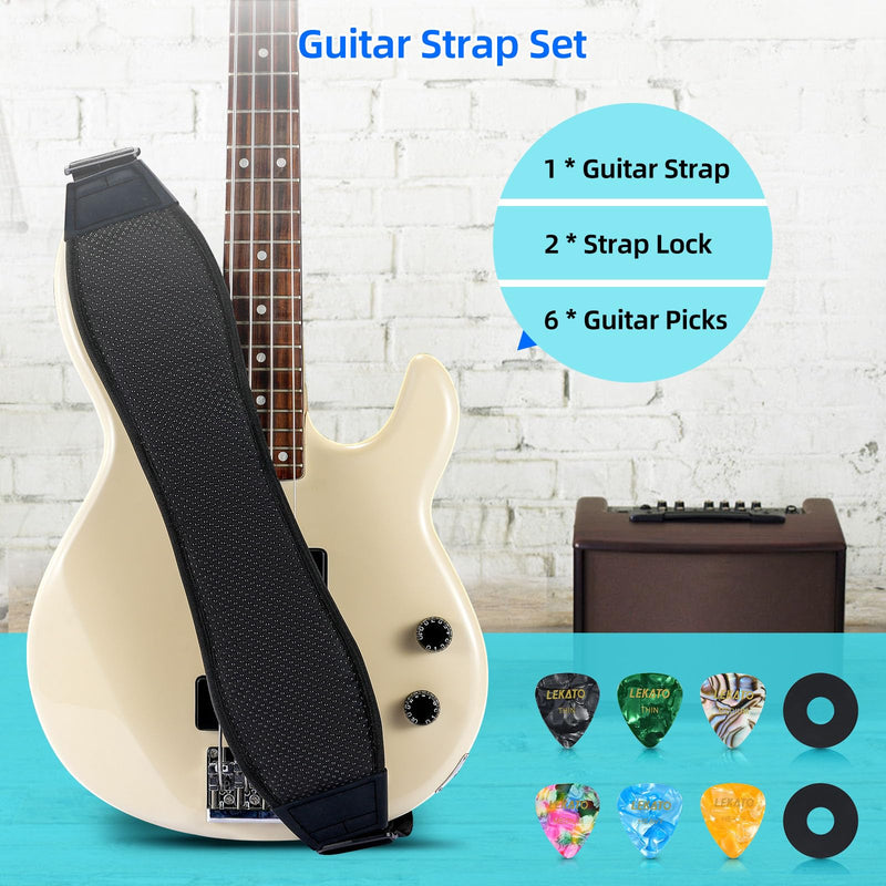 LEKATO Guitar Strap for Electric Guitar Bass with 3.5″ Wide Air Cell Cushions Bass Strap Padded Guitar Straps with Strap Locks, Picks, Adjustable Length from 47″ to 60″