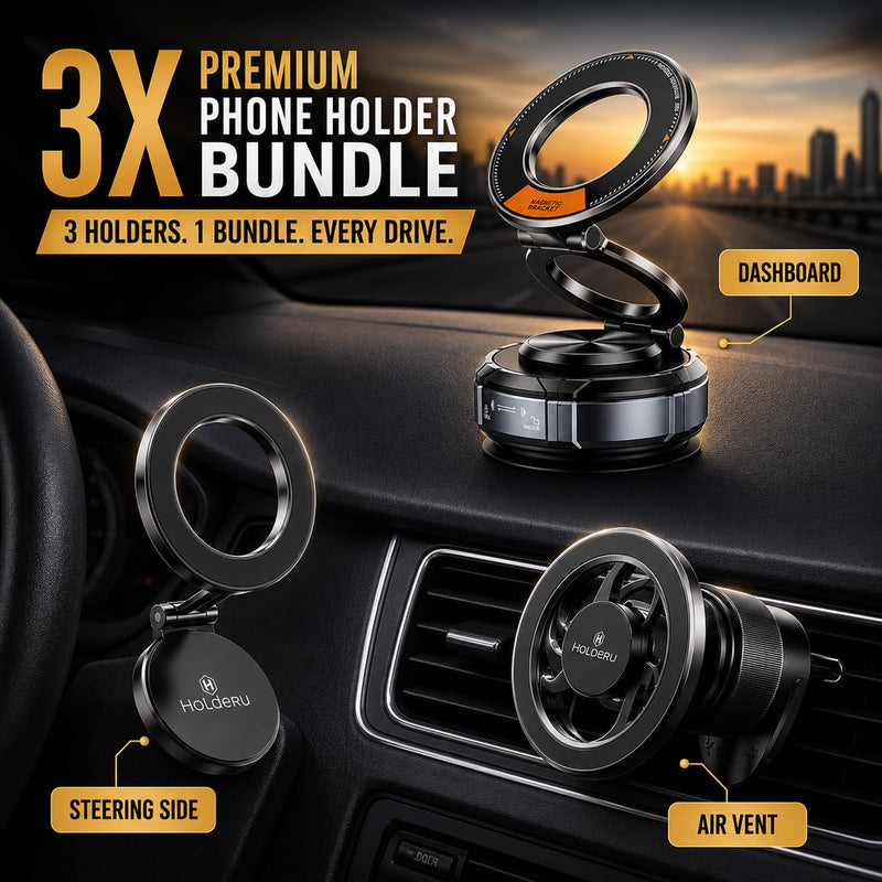 Magnetic Phone Holder for Car, 3-in-1 Magnetic Car Phone Mount for MagSafe with Dashboard, Air Vent & Steering Wheel Mounts, N55 Strong Magnet, Hands-Free Holder for iPhone 12-17 & MagSafe Cases