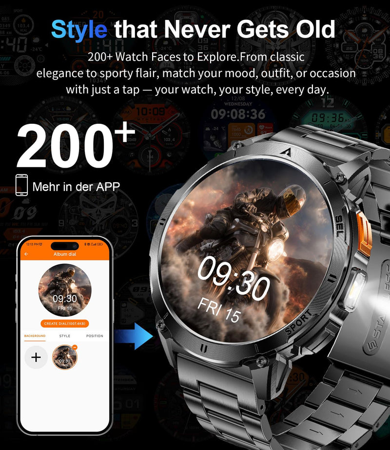 LIGE Smart Watches for Men, 1,62'' HD AMOLED Screen Military Smartwatches with 110+ Sports, 3ATM Fitness Tracker with 24/7 Heart Rate/Sleep for iOS Android