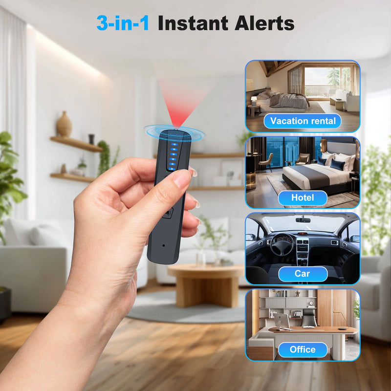 [AUSTRALIA] - ZHENHAN Hidden Camera & Bug Detector – Portable Anti-Spy Device for GPS Trackers, Wireless Bugs | Travel, Home, Office Security (Black) Black 