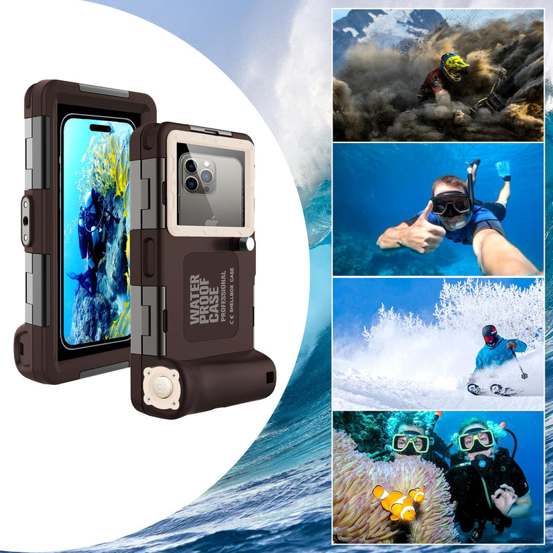 Professional Scuba Universal Underwater Diving Case for Snorkeling | Filming for iPhone 17/16/15/14/13/12/11 Pro Max Samsung S26/S25/S24/23/22/21 Plus Ultra, Size in 4.7 to 6.9inch,Brown Beige Phone Size 4.7-6.9inch