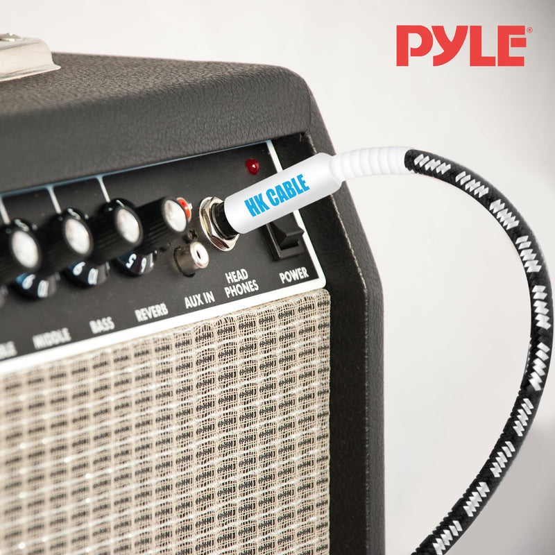 PyleUsa 10 Ft. Guitar Instrument Cable - AMP Cord Straight 1/4-Inch TS to Straight for Electric Guitar, Bass, Keyboard, Flexible Tweed Jacket, Gold Plated Plug - PPJJ101