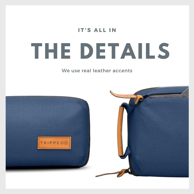 Tech Bag Organizer - Small Electronics Organizer Pouch for Travel - Premium Travel Case with Leather Accents - Mesh Pocket for Cables, Cords and Chargers (Navy) Navy