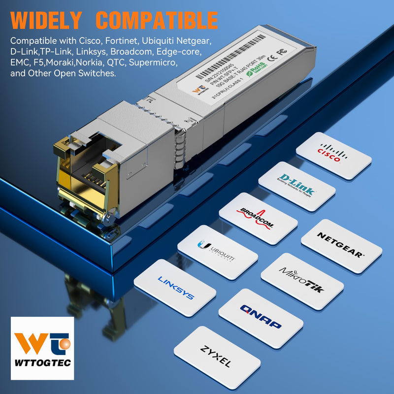 10G SFP+ to RJ-45 Transceiver, 1.25/2.5/5/10G-T Copper SFP+ CAT6a Module, Auto-Negotiation, Up to 30m, for Cisco SFP-10G-T-S, Meraki, TP-Link, Mikrotik, Netgear and More 10G-T 30m