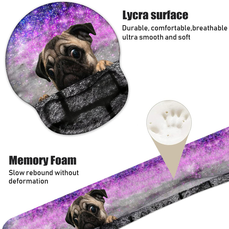 Keyboard Wrist Rest and Mouse Pad Wrist Support Set with Coasters, Non-Slip PU Base Ergonomic Gaming Mousepad for Home Office Working Studying Easy Typing & Pain Relief - Cute Pug