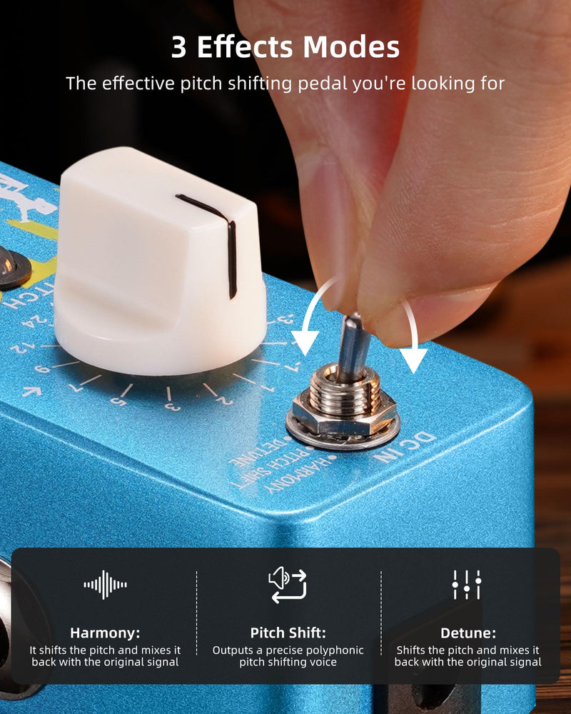 LEKATO Mini Pitch Shifter Pedal, Harmonizer Guitar Pedal Pitch Shift Box, Harmonizer Digital Octave Drop Pedals, True Bypass, Small Effects for Electric Guitar Bass Blue Pitch Box