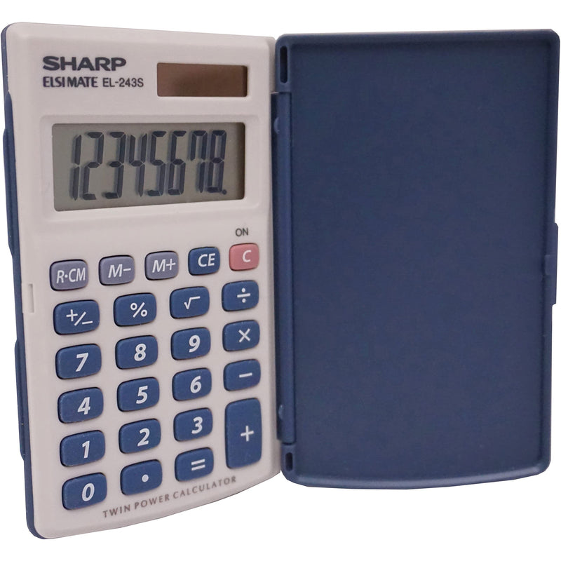 Sharp Calculators EL-243SB 8-Digit Pocket Calculator (Pack of 3) Gray, Blue 0.4" x 2.5" x 4.1" (Pack of 3)